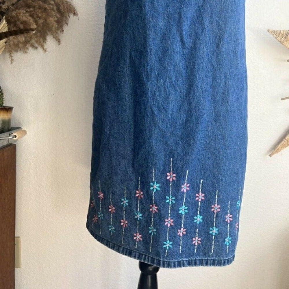 A.M.I. Vintage Women Denim Floral Embroidered Sleeveless Short Dress boho Medium - Picture 3 of 9